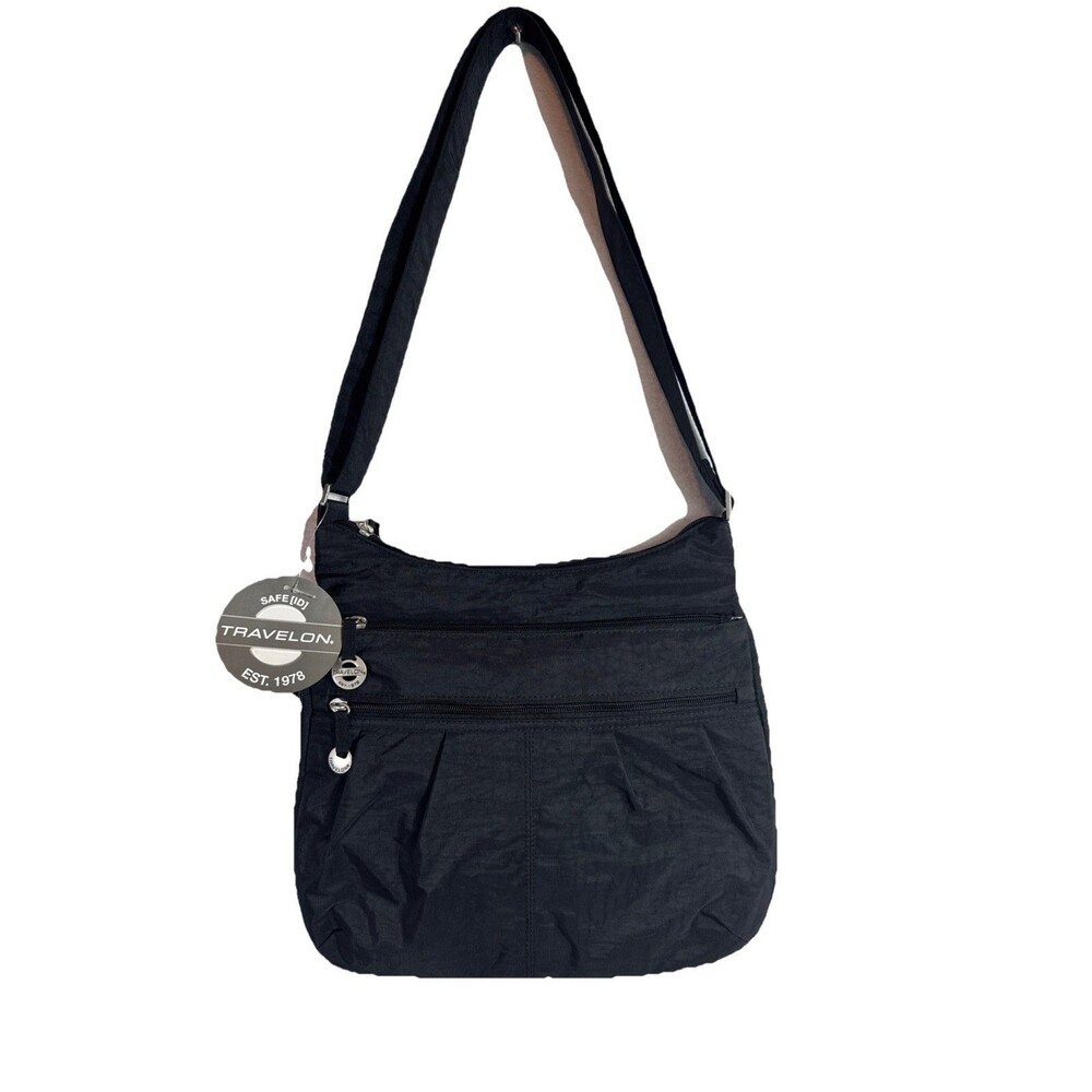 Travelon Anti-Theft Black RFID Crossbody Bag NWT Multi Zip Travel Purse